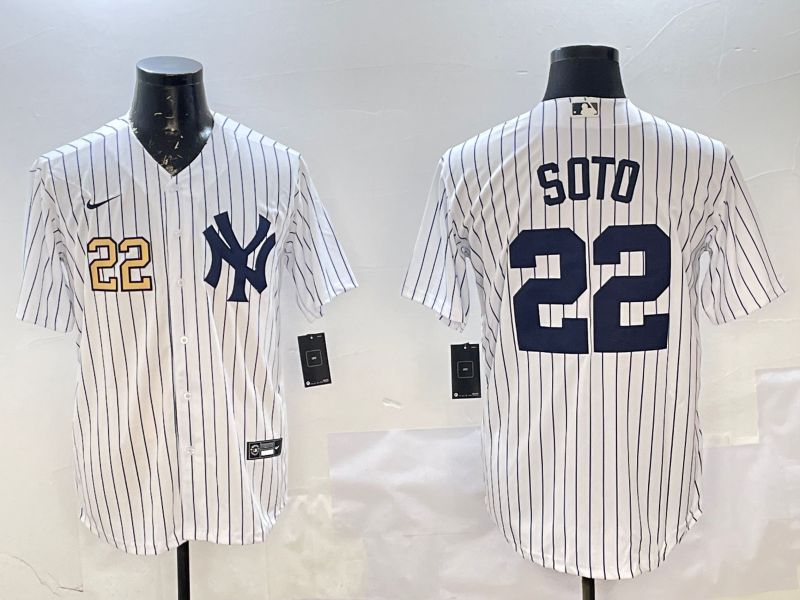 Men New York Yankees 22 Soto White Stripe Game 2025 Nike MLB Jersey style 3